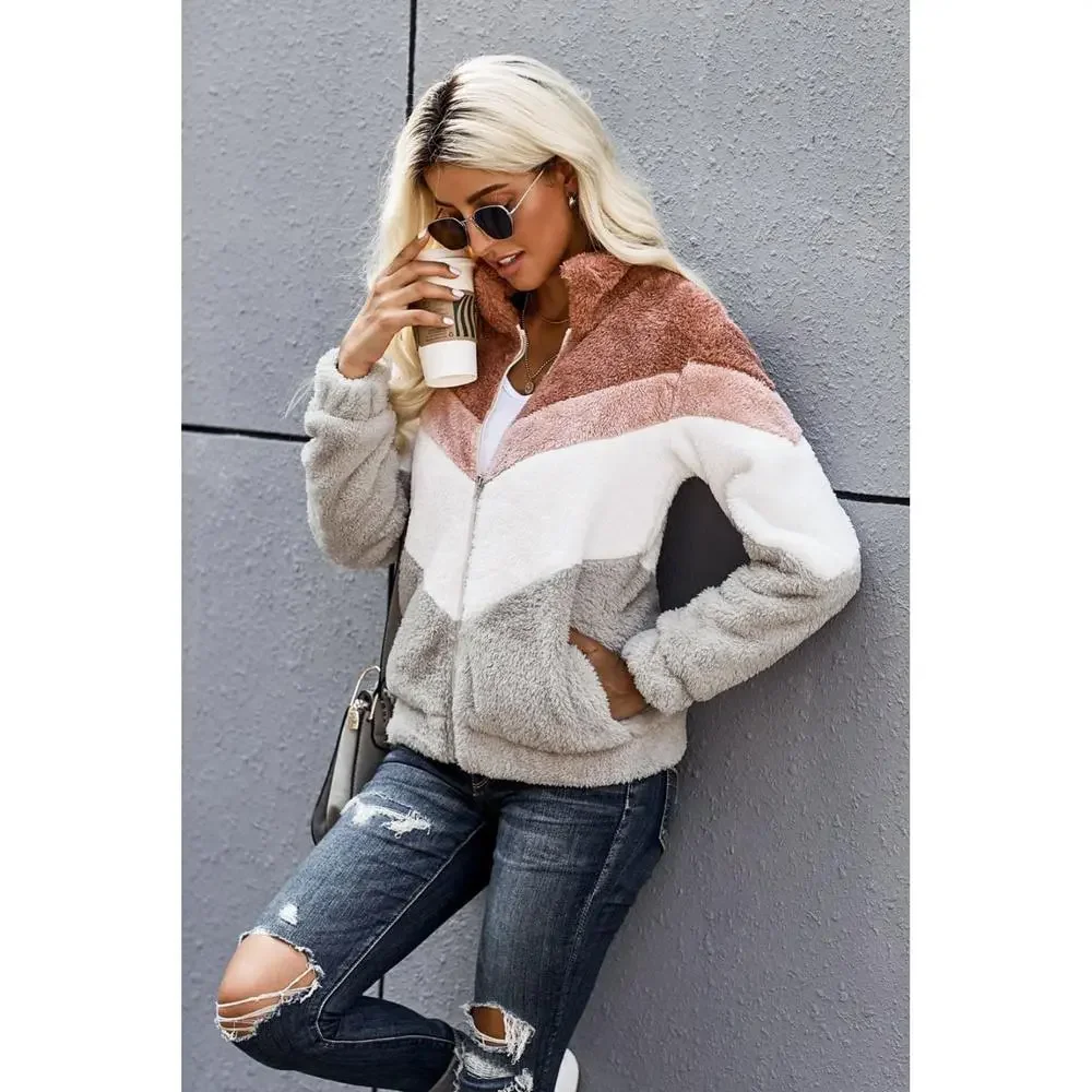 Colorblock Teddy Jacket - Picture 12 of 15